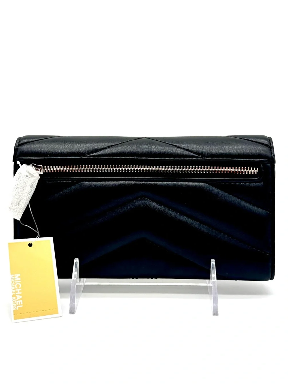 Michael Kors Large Quilted Trifold Wallet Black/Silver